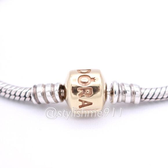 Authentic PANDORA Sterling Bracelet with 14K Gold Clasp - 590702-HG-B - Picture 4 of 11